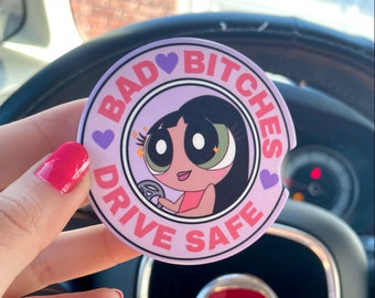Bad bitches drive safe car coaster/ Set of two Sandstone car coasters/ Car accessories/Car gifts/Car Charms/Car accessories for women