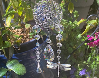 Cremation urn, Dragonfly Crystal Mobile Suncatcher. Memorial Suncatcher