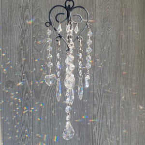 Crystal Chandelier Iron Heart Sun Catcher Keepsake for Wedding Arbor