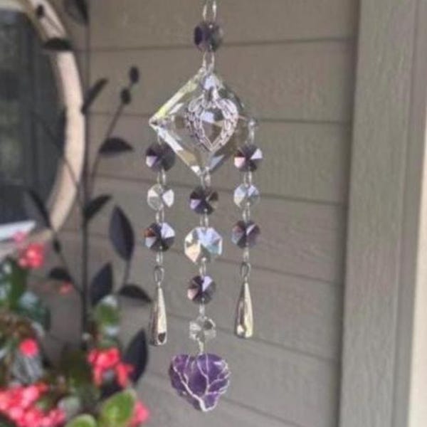 Amethyst oder lila Achat Draht gewickelt Baum des Lebens Doppel-Urne Gedenk Sonnenfänger