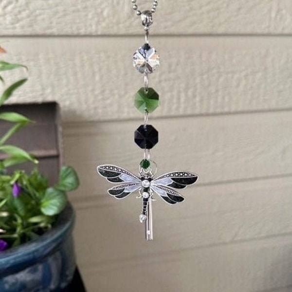 May NEW ITEM SALE Small Cremation Urn with Rhinestone Dragonfly Crystal Suncatcher for Car or Home
