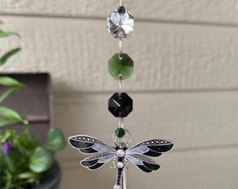 Kleine crematie-urn met strasstenen libel Crystal Suncatcher voor in de auto of thuis