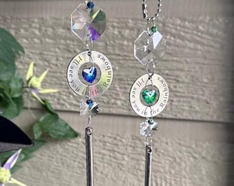 Small urn for car mirror crystal suncatcher keepsake. "I'll see you in the Rainbows" or "Look for me in the Rainbows"