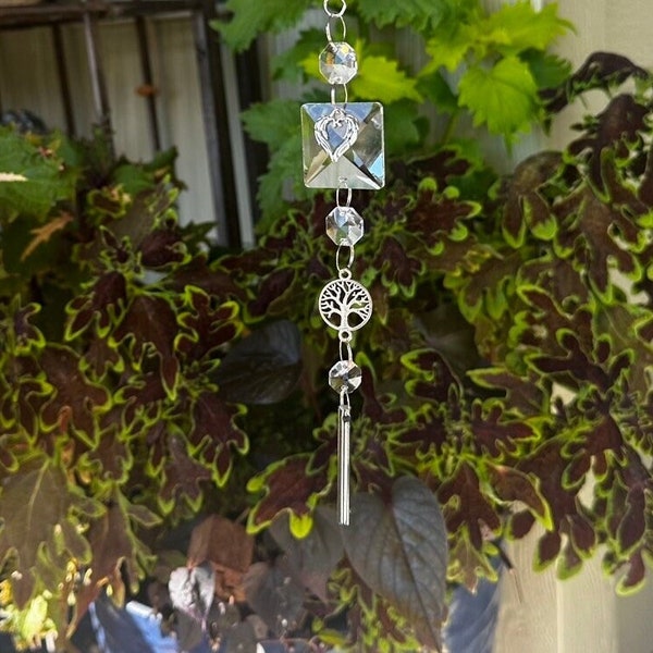 Tree of life and Angel wing small crystal urn suncatcher for ashes