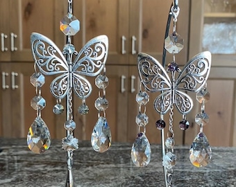 Small Urn on Crystal Butterfly Suncatcher. Memorial Suncatcher