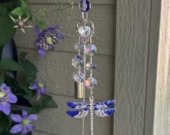Small Cremation Urn Dragonfly with Rhinestone Crystal Suncatcher. Memorial Suncatcher