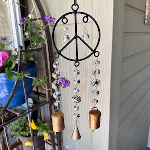 Iron Peace Sign and Crystal Wind Chime Suncatcher