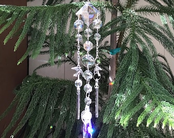 Double Urn Tree of Life with Crystals Sun Catcher Mobile. Memorial Suncatcher