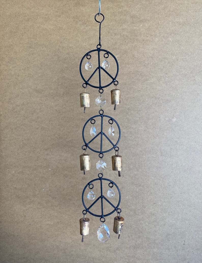 Iron Peace Sign Crystal Wind Chime Sun Catcher Etsy