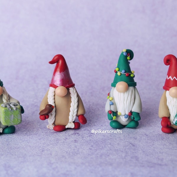 Christmas gnomes, miniature figures from polymer clay, House decoration for holidays, Christmas gift ideas