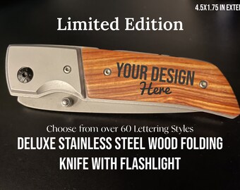 Limited Edition Wood Finish Flip Knife w/ Flashlight