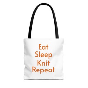 Eat Sleep Knit Repeat Tote Bag | Knitting Phrase Tote