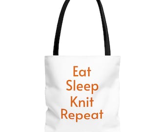Eat Sleep Knit Repeat Tote Bag | Knitting Phrase Tote