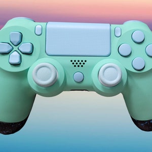 Ps4/V2 Custom controller pastel green soft touch face P /pastel blue  buttons back is black with splatter blue & green with textured on