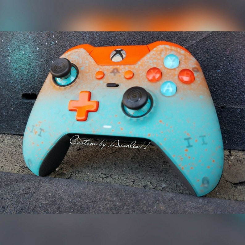 blue and orange xbox one controller