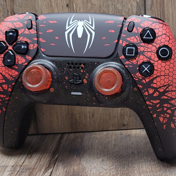 WOW  Playstation/PS5 custom controller Spiderman w/red splatter & textured very unique