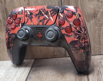 WOW  Playstation/PS5 custom shinny /alien controller with red splatter & textured   very unique