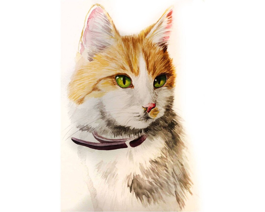Custom Watercolor Pet Portrait, Christmas Gift Handpainted Cat Dog ...