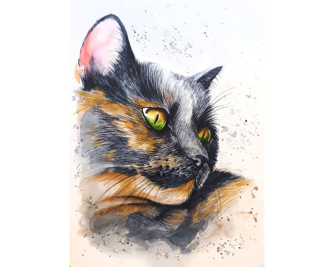 Custom Watercolor Pet Portrait, Handpainted Dog Cat Memorial, Christmas ...
