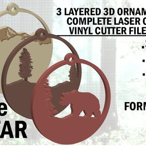 Weihnachten Natur der Wald Riesenbär Ornament 3 Schicht. SVG-Dateipaket für 3,5&quot; Runde Ornamente für Laser- und Vinylausstecher