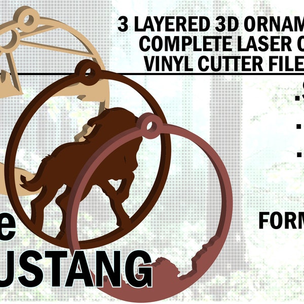 Christmas Nature the Wild Mustang Horse Ornament 3 Layer .SVG file bundle for 3.5" Round Ornament For Laser and Vinyl cutters