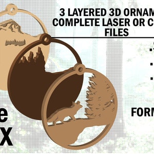 Noël Nature Fox Ornement 3 Couche . Bundle de fichiers SVG pour ornement rond de 3,5 pouces pour les découpeuses laser et vinyles
