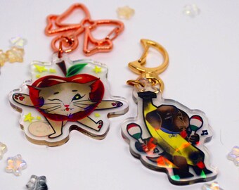 Banana Dog & Apple Cat Acrylic Keychains, Cute Fruit Animal Bag Charms