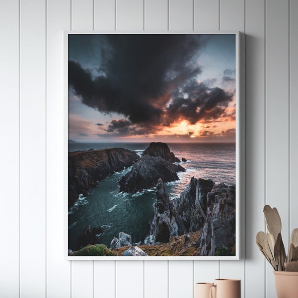 Downloadable Print of sunset at Malin Head, Ireland's most northerly point. Wall decor as printable large format image files