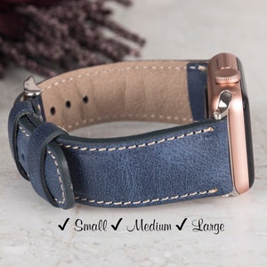 Genuine Blue Leather Apple Watch Band, iWatch Strap, 38, 40, 41, 42, 44, 45, 49 mm, Apple Watch, Galaxy, Fitbit, Google Pixel, Fossil Watch image 1