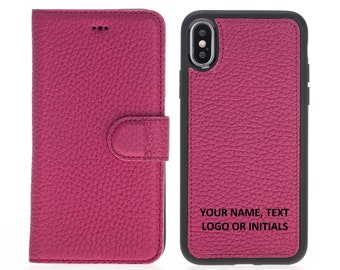Genuine Pink Leather iPhone X, XS, 8, 7, 6 Plus case. iPhone X Wallet, Personalized Detachable Wallet Case, iPhone Card Holder Custom iPhone