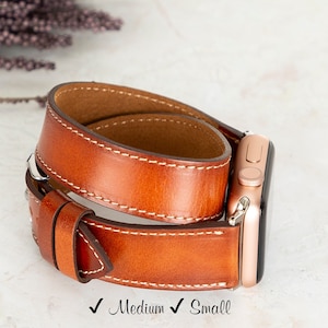 Personalized Leather Dual Tour Band, Double Wrap for Apple Watch 38, 40, 41, 42, 44, 45, 46, 49mm, Compatible with Galaxy, Fitbit, Pixel