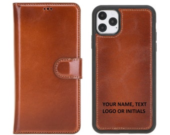 Genuine Rustic Leather iPhone 11, 12 Pro Max, X, Xs Max, XR, 8, 7, 6 Plus case. Personalized Detachable Wallet Case iPhone Card Holder