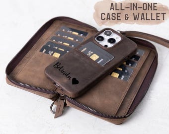 Leather Pouch Wallet Case for iPhone, Detachable iPhone Case, Snap-On Phone Case With Double Wallet for iPhone 18, 17, 16, 15, 14, 13, SE