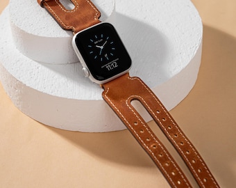 Correa de cuero de doble correa, compatible con Apple Watch (38, 40, 41, 42, 44, 45, 49 mm), iWatch, Samsung, Fossil, Fitbit y Pixel.