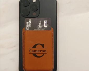 Personalized Leather Wallet for iPhone, Magnetic Card Holder, Slim Minimalist MagSafe Wallet