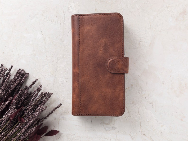 Genuine Brown Leather Double iPhone Wallet Case for iPhone 15, 14, 13, 12, 11, 11 Pro, X, XS, XR, XS, 6, 7, 8 Plus Detachable iPhone Case image 6