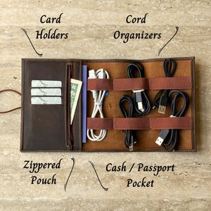 Custom Leather Cable Organizer: Handmade Travel Cord & Charger Bag