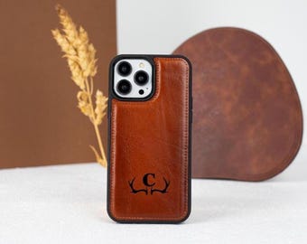Slim iPhone Case, Leather iPhone Back Cover, Lightwight Snap On Case for 17, 16, 15, 14, 13, 12, SE, Custom iPhone Case, Gift for Men