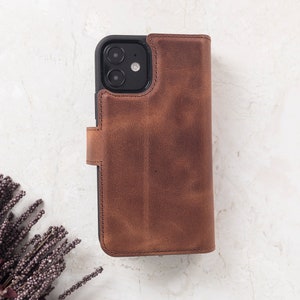 Genuine Brown Leather Double iPhone Wallet Case for iPhone 15, 14, 13, 12, 11, 11 Pro, X, XS, XR, XS, 6, 7, 8 Plus Detachable iPhone Case image 7