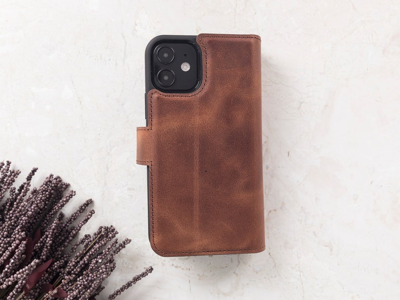 Genuine Brown Leather Double iPhone Wallet Case for iPhone 15, 14, 13, 12, 11, 11 Pro, X, XS, XR, XS, 6, 7, 8 Plus Detachable iPhone Case image 7