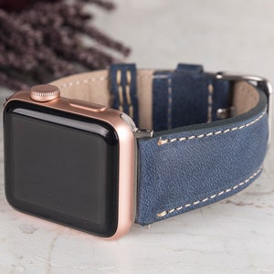 Genuine Blue Leather Apple Watch Band, iWatch Strap, 38, 40, 41, 42, 44, 45, 49 mm, Apple Watch, Galaxy, Fitbit, Google Pixel, Fossil Watch image 2