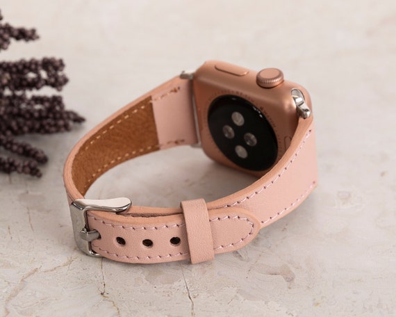 Personalized Slim Leather Apple Watch Band, 38,40,41,42,44  display picture 1