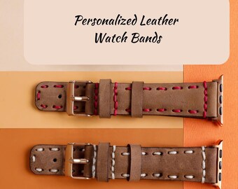Custom Vintage Leather Hand Stitched Camel Apple Band 38, 40, 41, 42, 44, 45, 49 mm, iWatch band, Custom Galaxy FitBit Fossil Watch Strap
