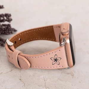 Personalized Slim Leather Apple Watch Band, 38,40,41,42,44,45,46,49, Apple Watch Strap for Women, Custom iWatch Band, Gift for Her Sister