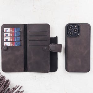 Leder iPhone 2 in 1 Doppelhülle, magnetische abnehmbare MagSafe kompatible Brieftasche für iPhone 17, 16, 15, 14, 13, 12, SE-Serie
