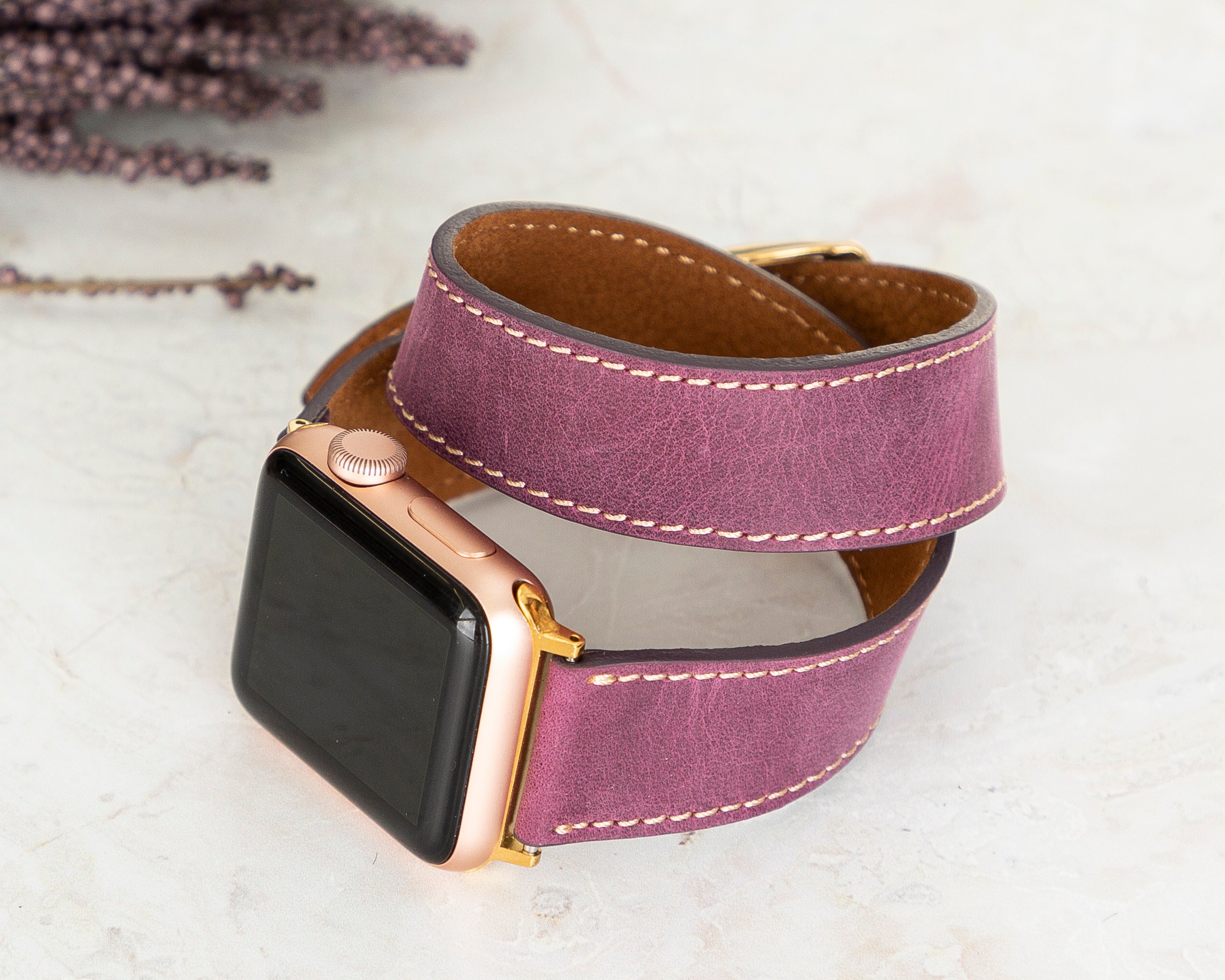 Purple Leather Dual Tour Watch Band Double Wrap Strap 38mm Etsy