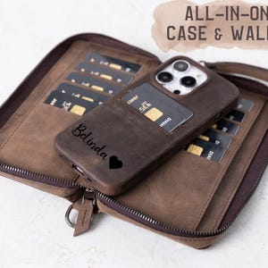 Leather Phone Wallet and Case for iPhone, Detachable iPhone Wallet Case, Phone Wallet Case, Snap-On Phone Case With Double Wallet, iPhone 16