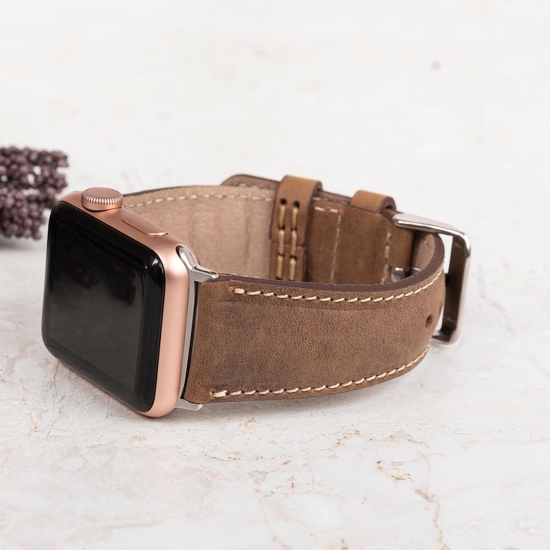 custom leather Apple Watch band. Stylish and durable, designed for Apple Watch Series 10, 9, 8, 7, 6, 5, 4, 3, 2, 1, SE, Ultra 2 and other smartwatches in 38mm, 40mm, 41mm, 42mm, 44mm, 45mm, 49mm sizes.