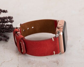 Custom Red Leather Apple Watch Band 38, 40, 41, 42, 44, 45, 49 mm, iWatch Strap, Apple Watch Band, Galaxy, Fitbit, Pixel, Fossil Watchbands