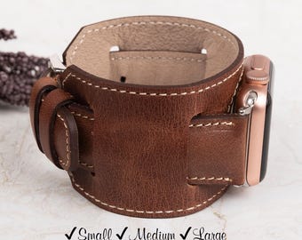 Handmade Custom Leather Cuff Watch Band, Personalized Engraved Strap for Men & Women, Vintage Style Leather Cuff Watch Band, Apple Watch 11